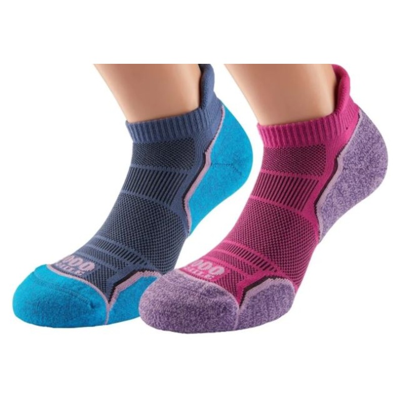 1000 Mile run Socklet Sock Pink/Blue Twin Pack  Size M (Ladies)