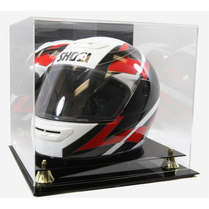 DELUXE FULL SIZE RACING HELMET DISPLAY CASE with GOLD RISERS