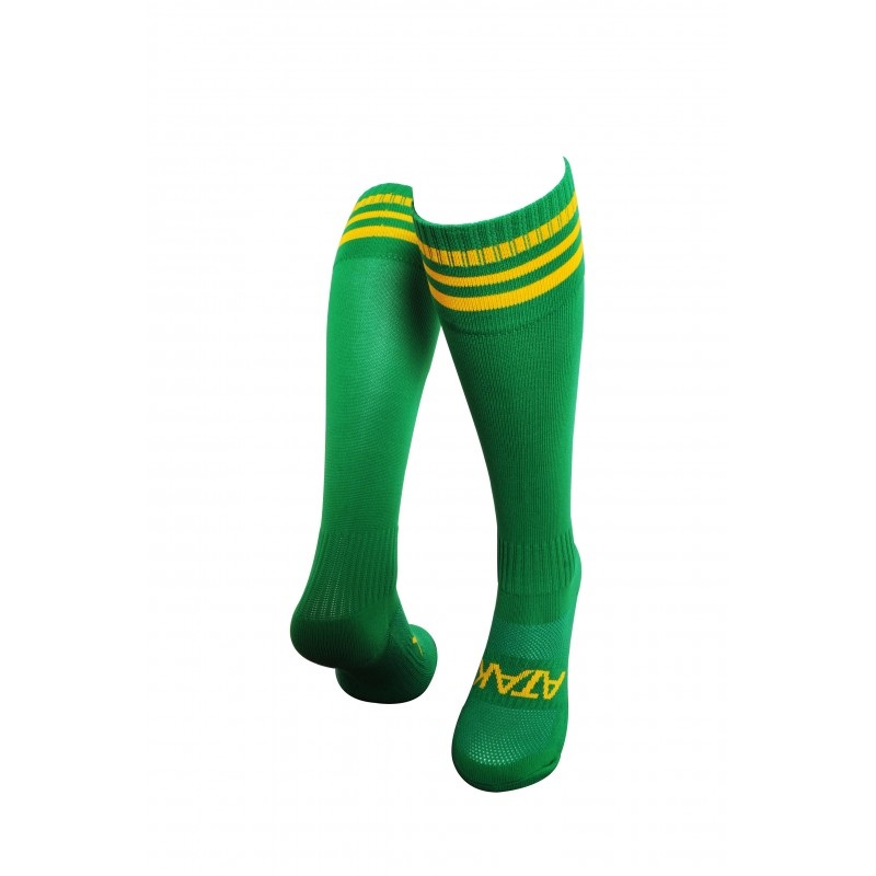 Atak High Performance Green/Gold Stripes Long Sports Socks (Adults / Kids)