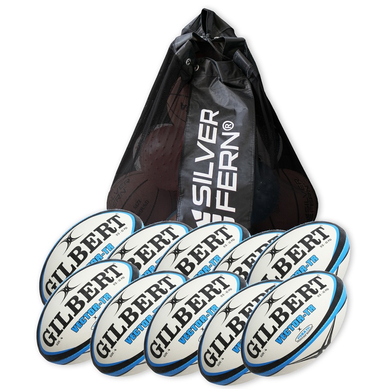 10 X Gilbert Vector Rugby Balls – Size 4 + Free MESH BALL CARRY BAG