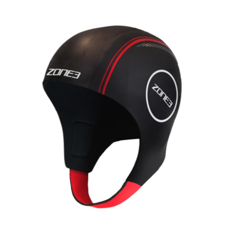Zone3 Neoprene Swim Skull Cap Hat Black/Red Neoprene