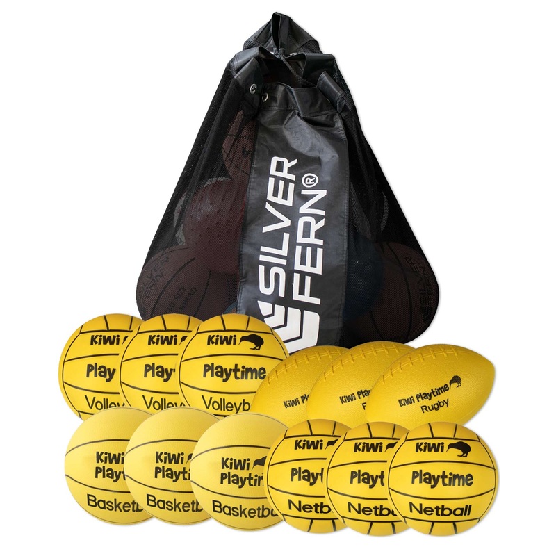 12 Pack Kiwi School Assorted Playground Balls With Carry Bag