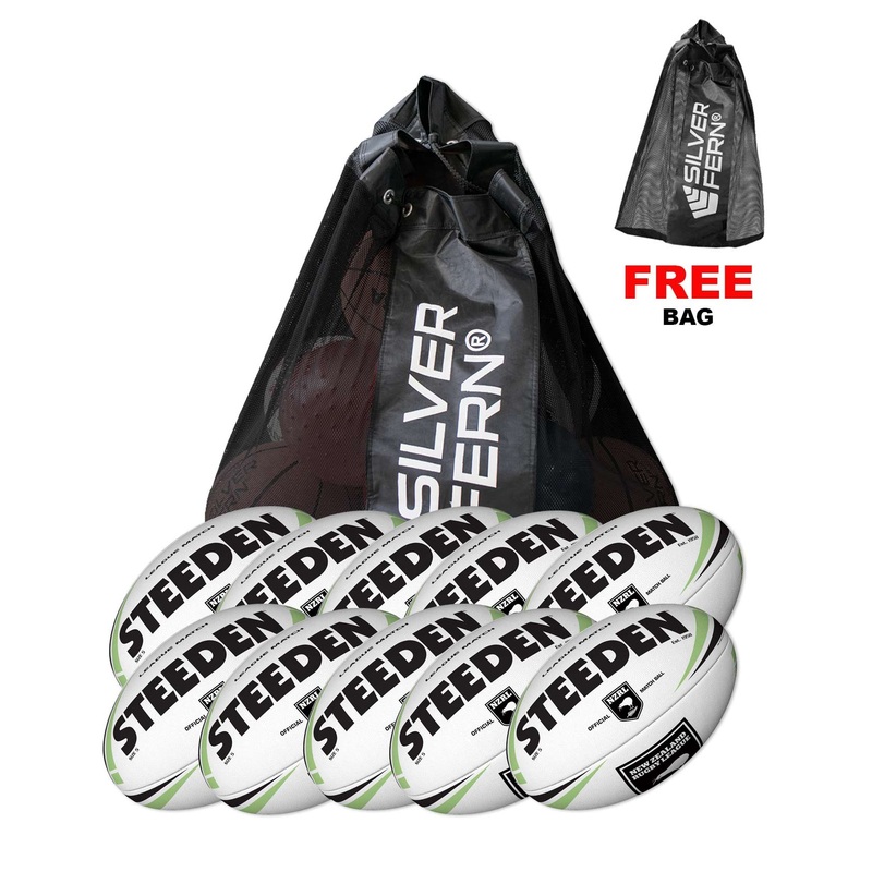 10 X Steeden NZRL Symmetry Match Rugby League Balls Size 5 + Free Mesh Ball Carry Bag