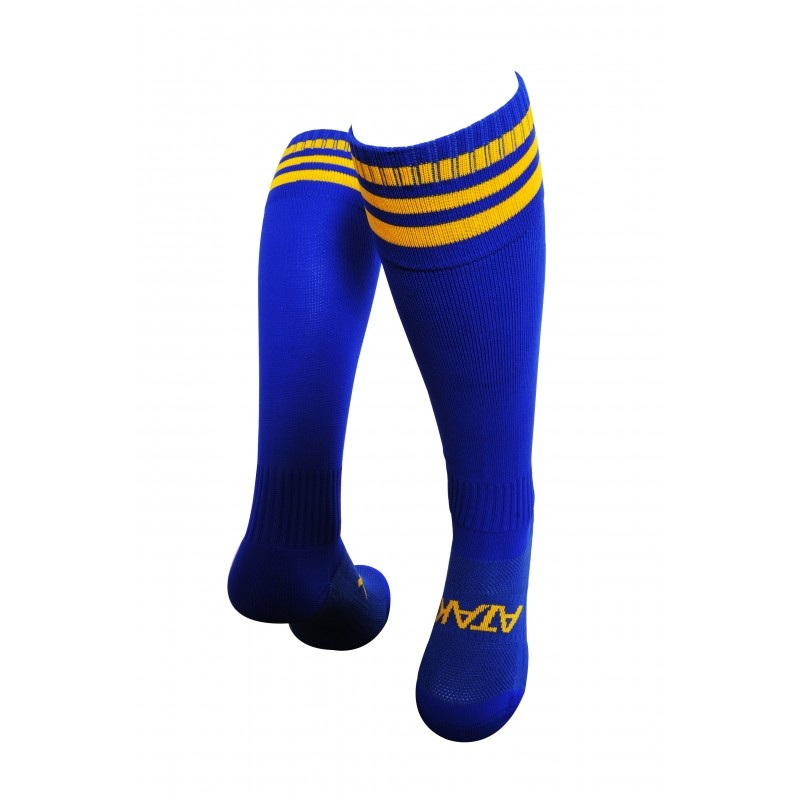 Atak High Performance Royal Blue/Amber Stripes Long Sports Socks (Adults / Kids)