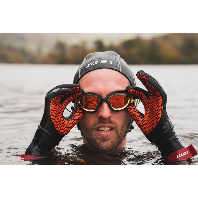 Zone3 Neoprene Swim Gloves Black / Red  (Pair Sizes XS  XL)