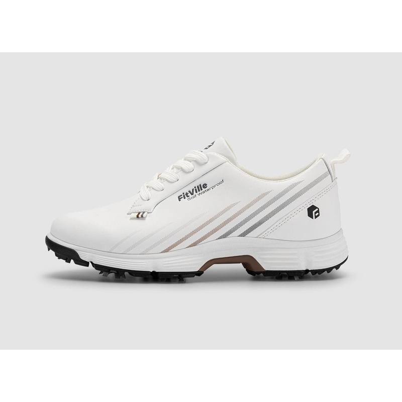 FitVille Men’s GreenTread Golf Shoes V2 White/Bronze Grey US 8 Medium/D