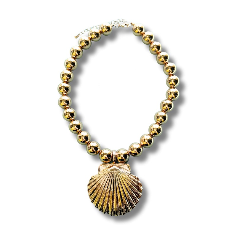 Gold Ball Chain Shell Pendant Necklace
