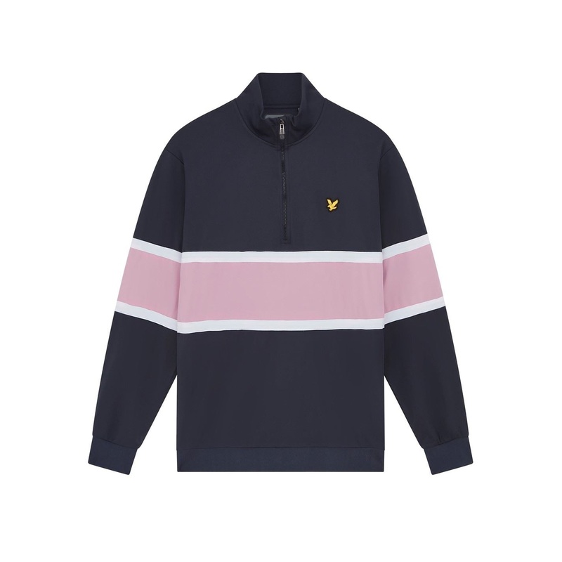 Lyle and Scott Color Block Zip Neck Regular Fit Sweatshirt S Dark Navy/Lav