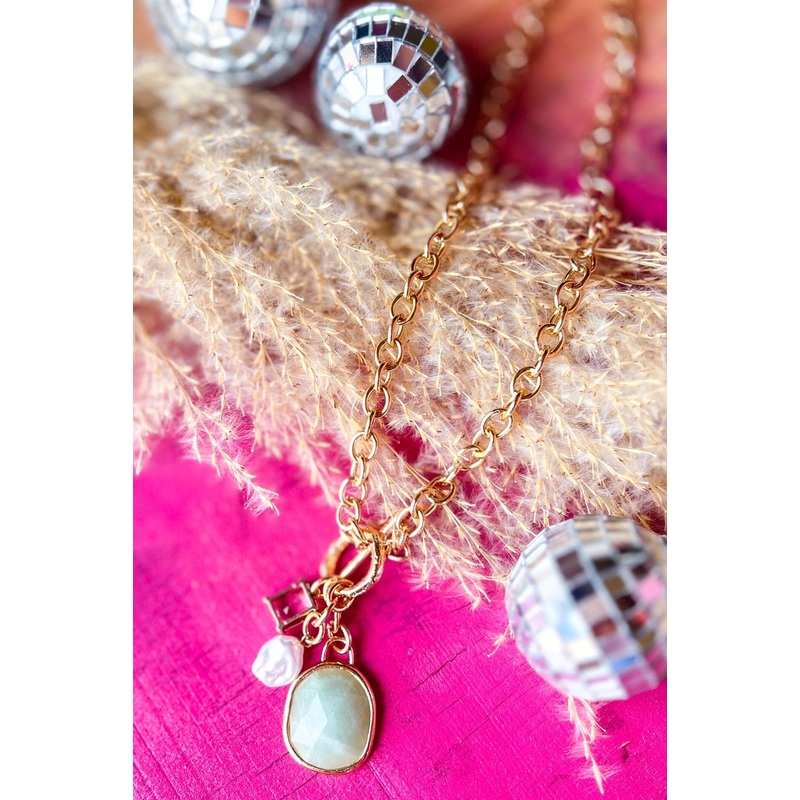 Mint Stone Charm Toggle Clasp Necklace *FINAL SALE*