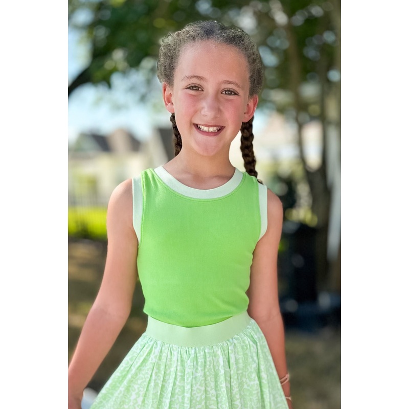 SSYS Kids Ribbed Contrast Crew Neck Tank In Green Small