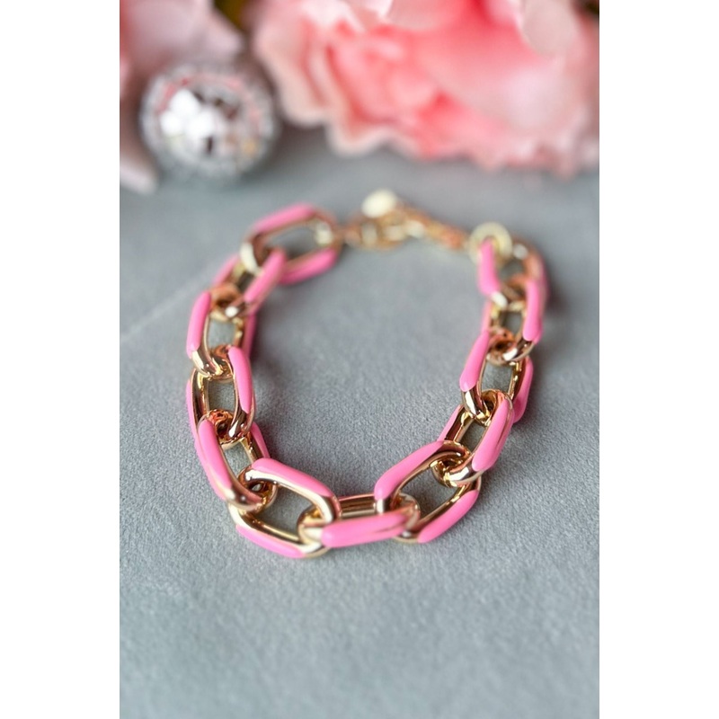 Pink Enamel Chainlink Bracelet