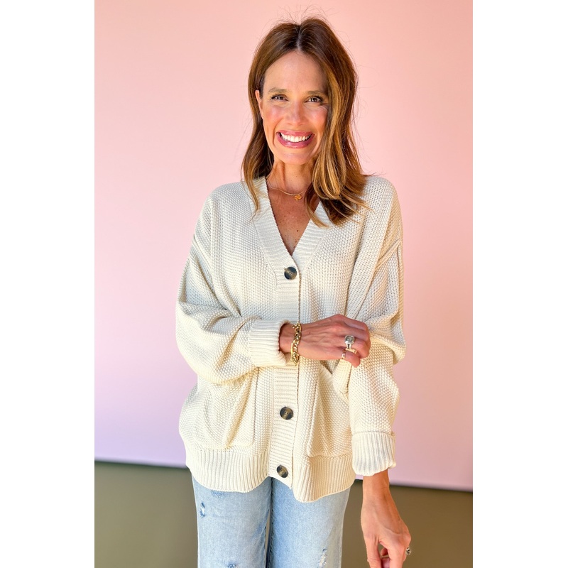 Cream Texture Knit Button Pocket Cardigan *FINAL SALE* Small