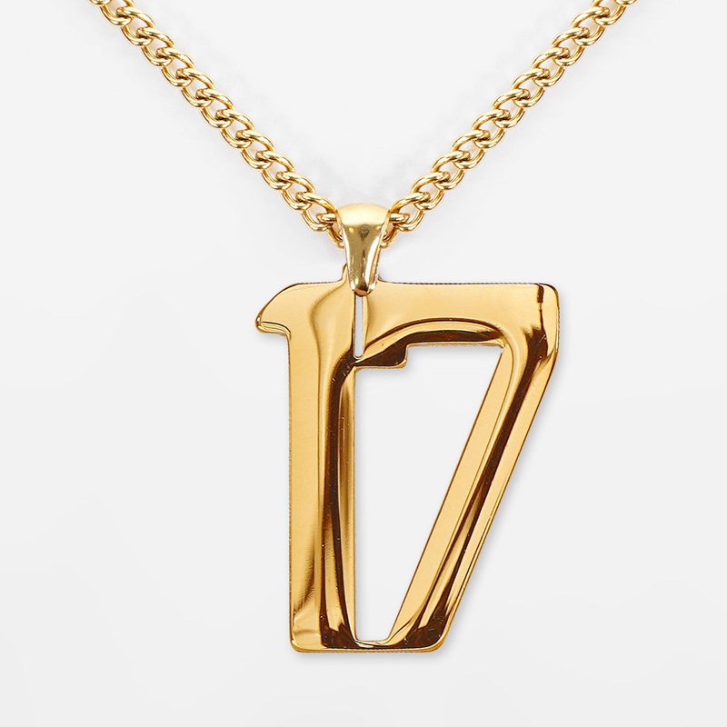 17 Number Pendant with Chain Necklace – Gold Plated Stainless Steel Kids (16″) Gold