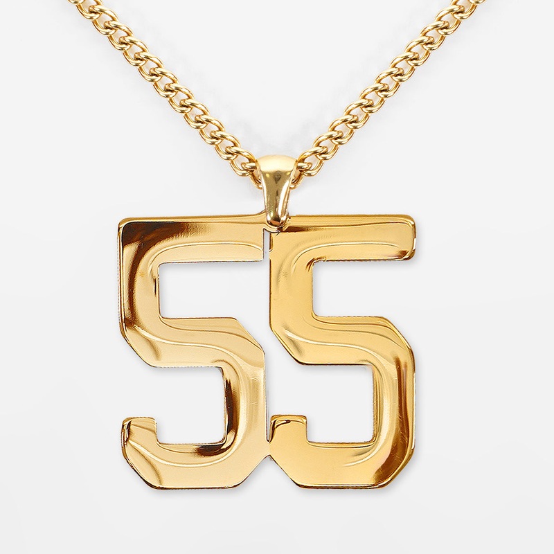 55 Number Pendant with Chain Necklace – Gold Plated Stainless Steel Kids (16″) Gold