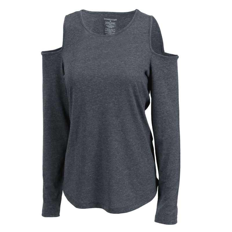 Boxercraft Women’s Cold Shoulder Long Sleeve Tee Granite XS