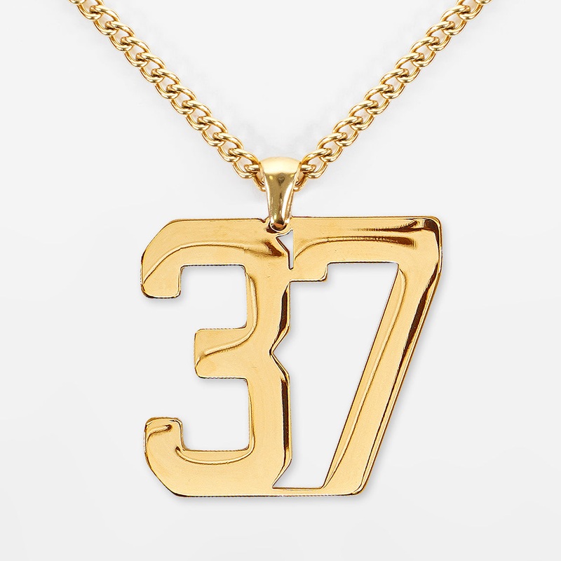 37 Number Pendant with Chain Necklace – Gold Plated Stainless Steel Kids (16″) Gold