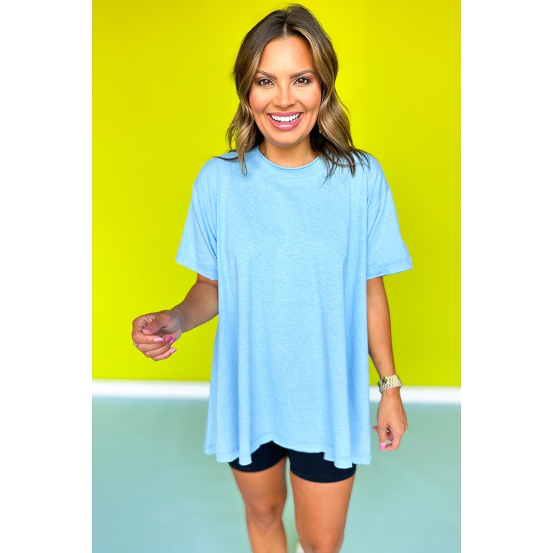 Sky Blue Drop Shoulder Raw Edge Detail Top *FINAL SALE* S/M