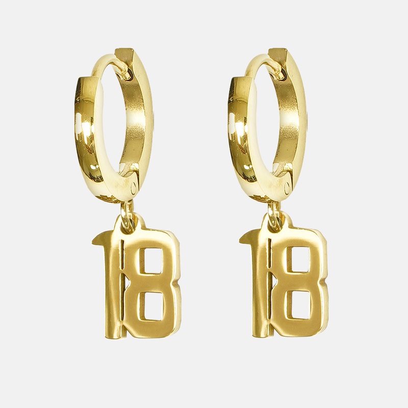 18 Number Earring – Gold Plated Stainless Steel Gold
