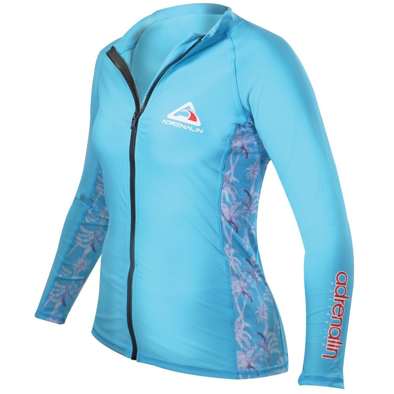 Adrenalin Beach Long Sleeve Womens Zip Rash Shirt Aqua 6