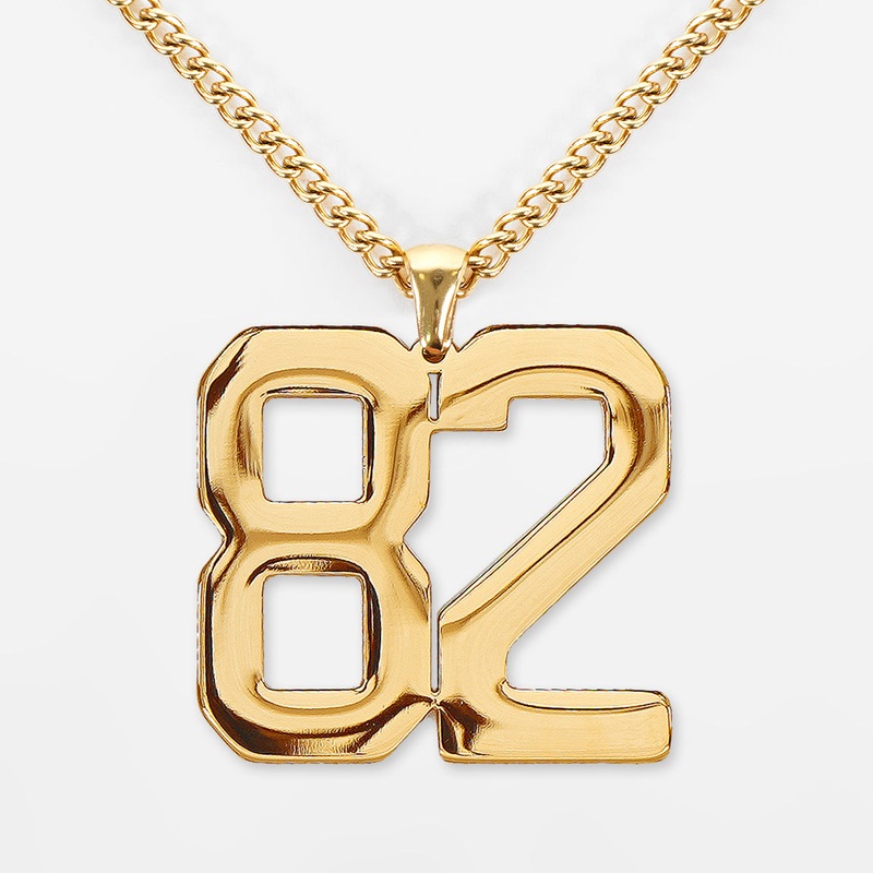 82 Number Pendant with Chain Necklace – Gold Plated Stainless Steel Kids (16″) Gold