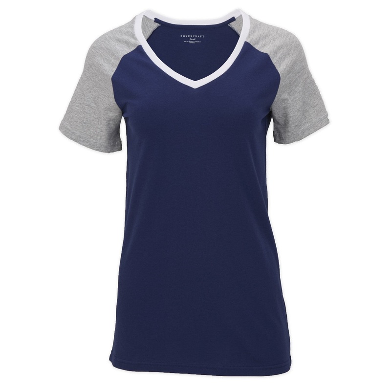 Boxercraft Women’s Color Blocked V-neck Tee Navy XS