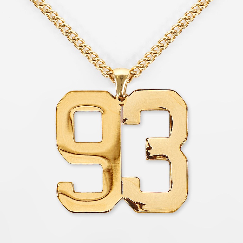 93 Number Pendant with Chain Necklace – Gold Plated Stainless Steel Kids (16″) Gold