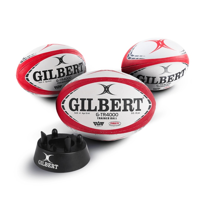 Gilbert G-TR4000 Red Training Ball Set: 3 Size 5 Balls + Kicking Tee 5 Red