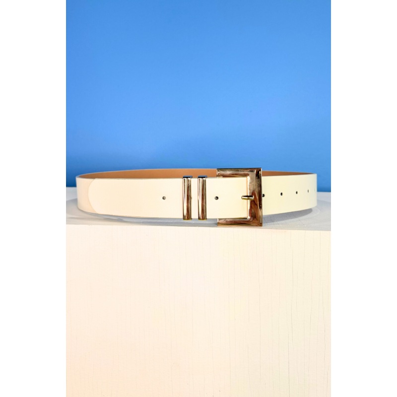 White Rectangle Double Metal Loop Belt