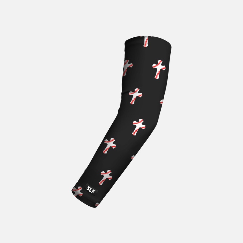 Baseball Cross Pattern Black Kids Arm Sleeve Slim Black