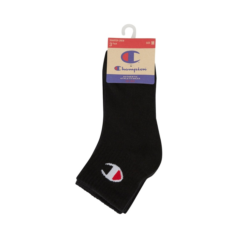 Champion Sports Kids Quarter Socks – 3 Pack Black S