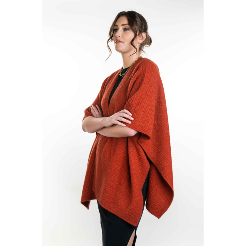 Zig Zag Textured Cape ONE SIZE by Koru Knitwear available in 2 colours Sienna