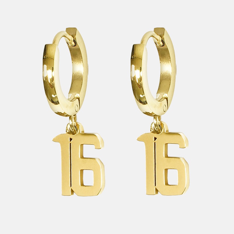 16 Number Earring – Gold Plated Stainless Steel Gold
