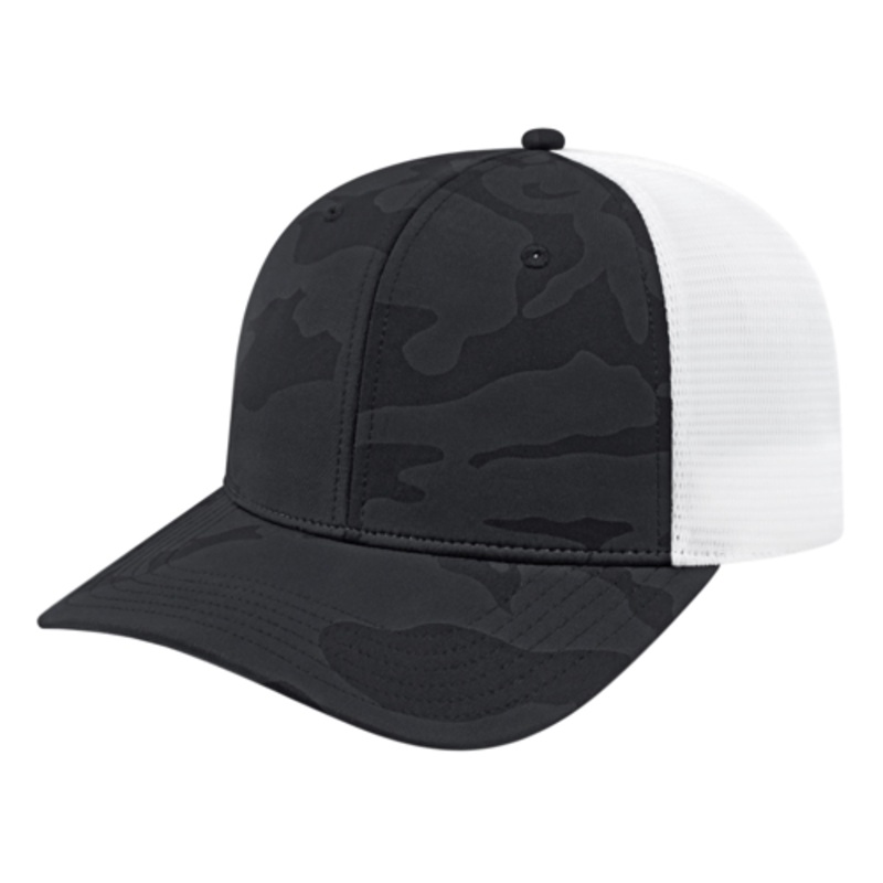 Cap America i2024 Nylon Blend Camo Trucker Mesh Back Cap Black/White OSFM