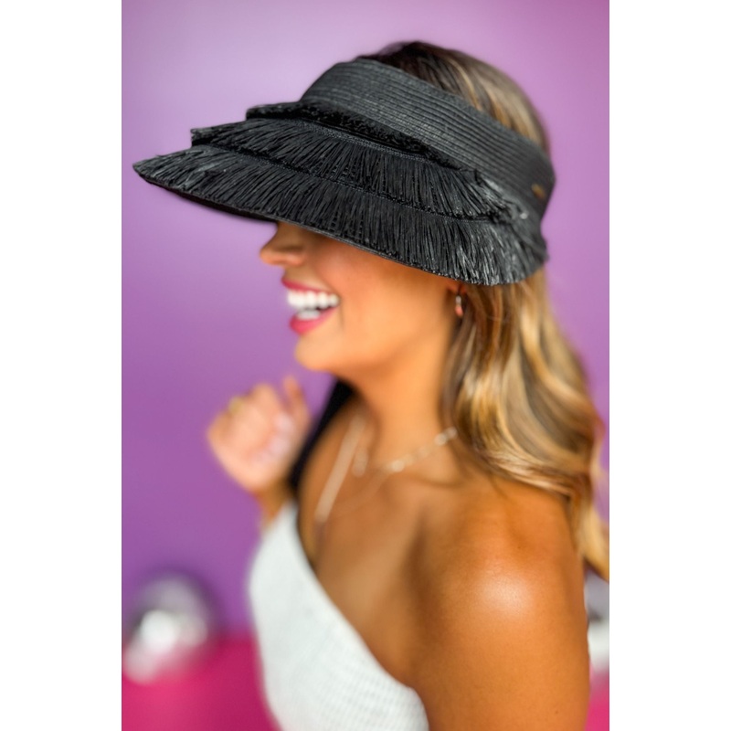 Black Fringe Sun Visor Hat