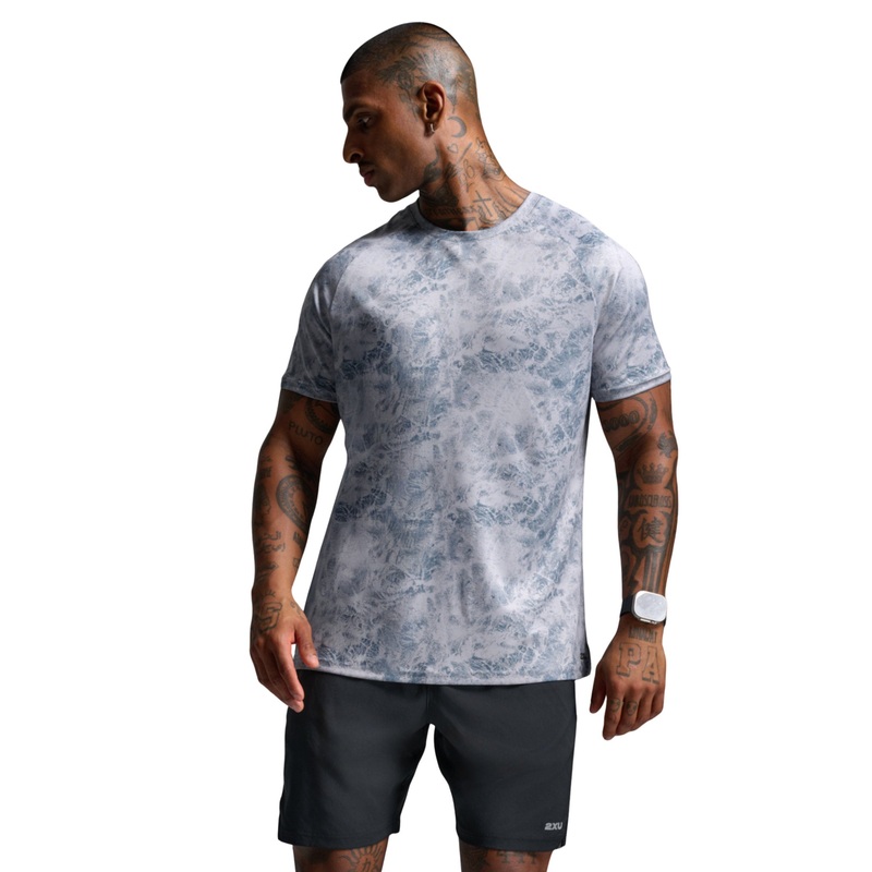 2XU Aero Mesh Mens Tee Weathervane Marble/Blk Reflect XS