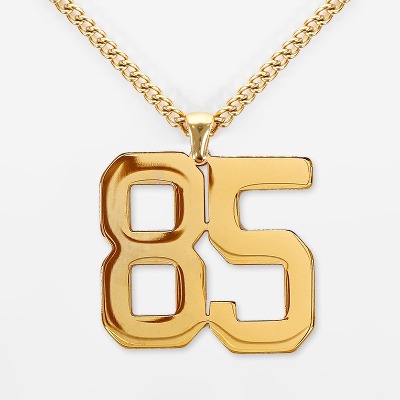 85 Number Pendant with Chain Necklace – Gold Plated Stainless Steel Kids (16″) Gold