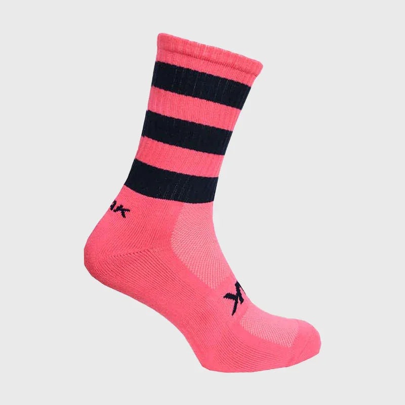 Atak Sports Mid Length Hooped Sports Socks Pink/Navy UK 3-5