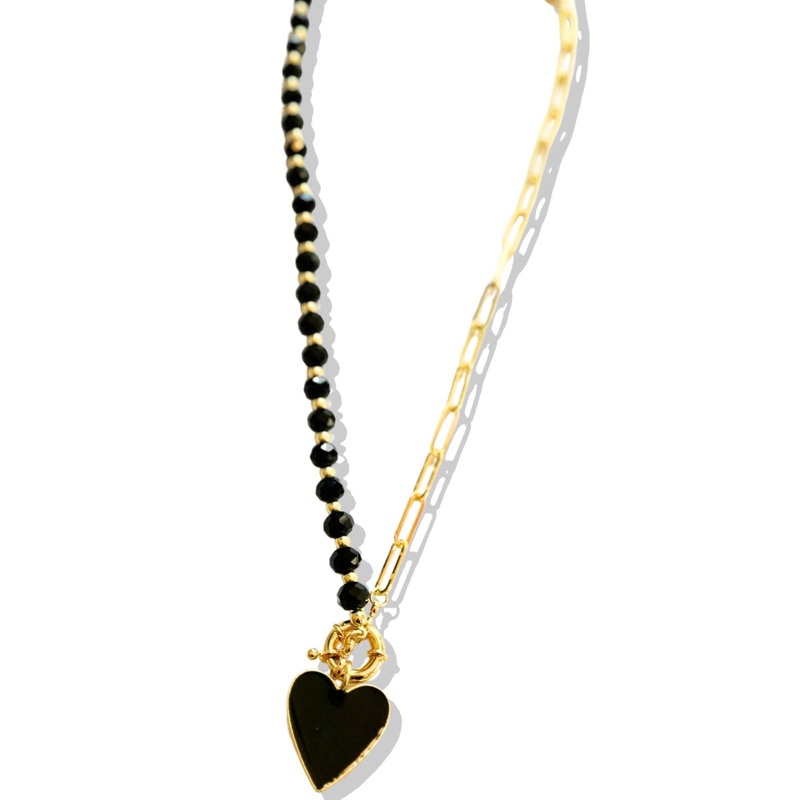 Black Heart Bead Chain Necklace