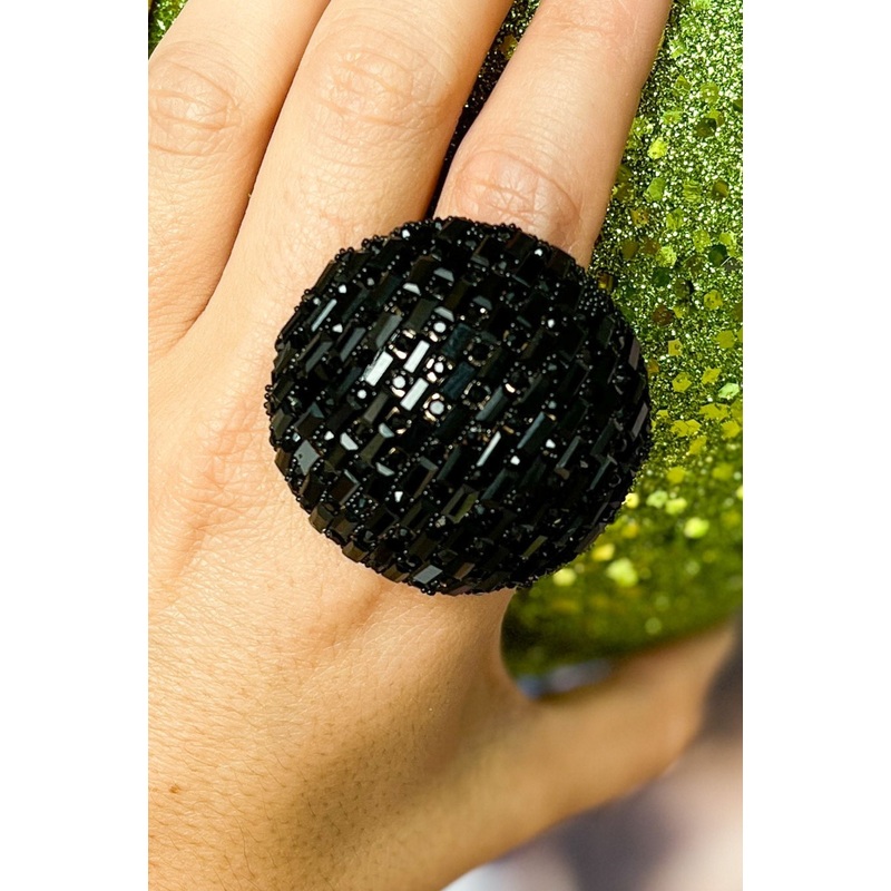 Black Baguette Cut Rhinestone Dome Ring *FINAL SALE*