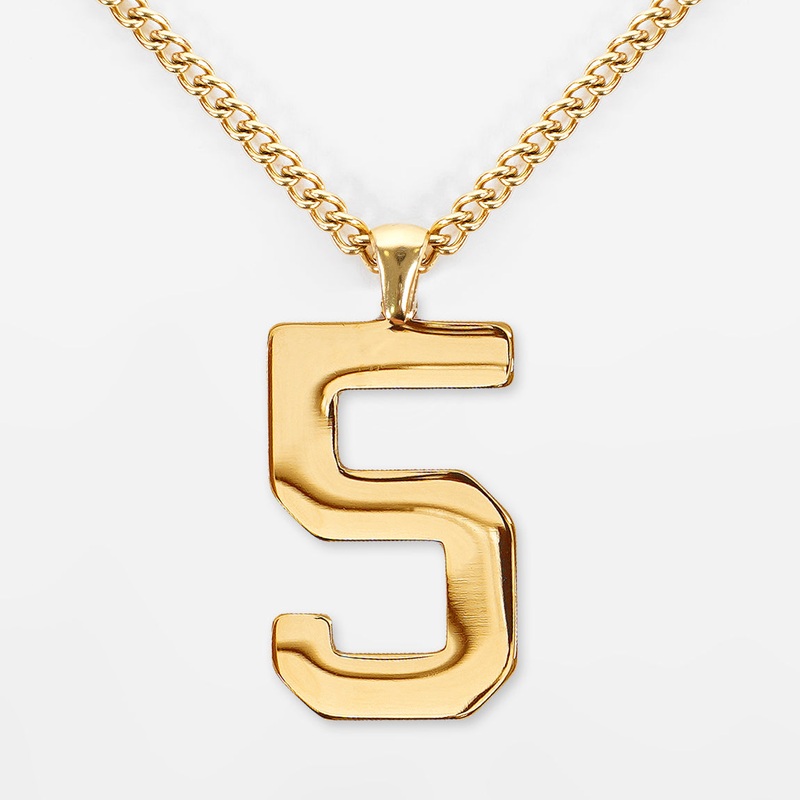 5 Number Pendant with Chain Necklace – Gold Plated Stainless Steel Kids (16″) Gold