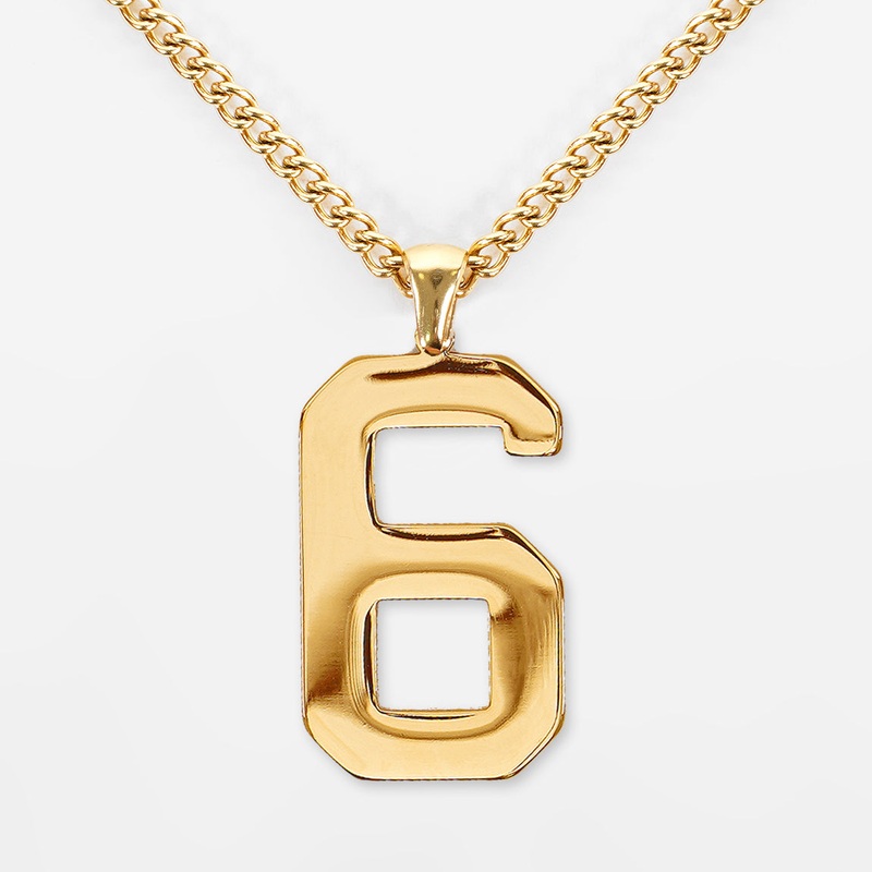 6 Number Pendant with Chain Necklace – Gold Plated Stainless Steel Kids (16″) Gold