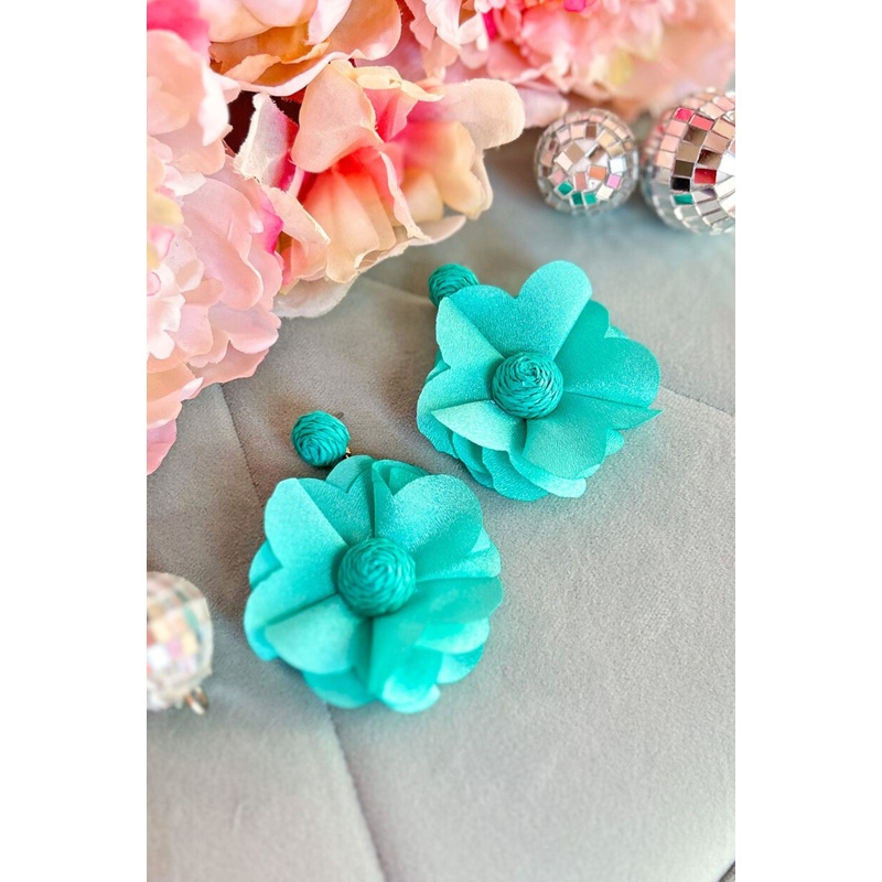 Teal Flower Statement Earring