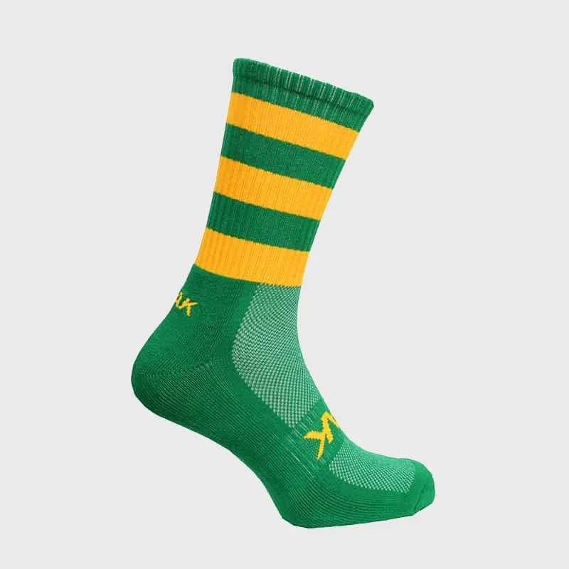 Atak Sports Mid Length Hooped Sports Socks Green/Gold UK 3-5