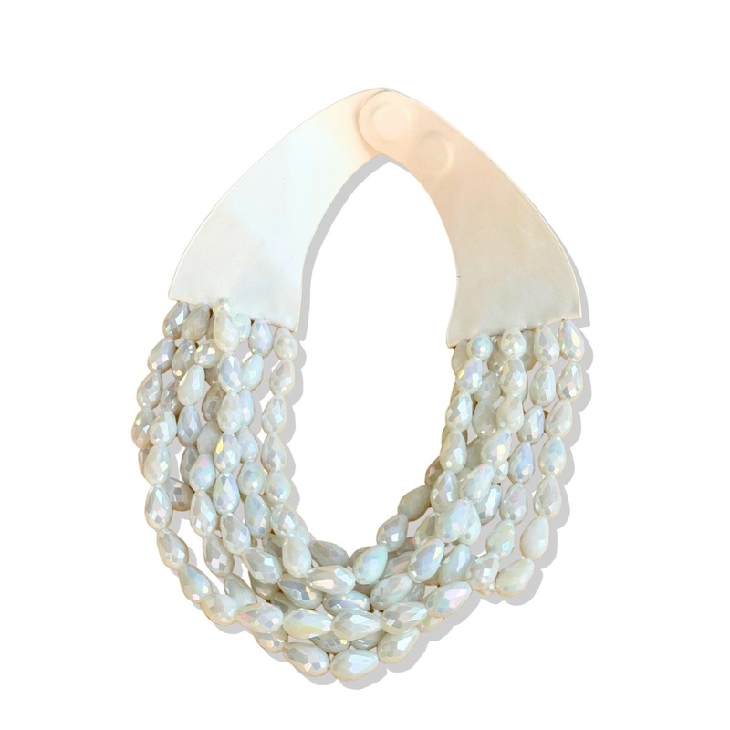 White Beaded Layered Magnetic Necklace