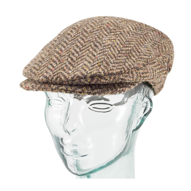 Wide Herringbone Tweed – Vintage Style Cap Brown Herringbone Small