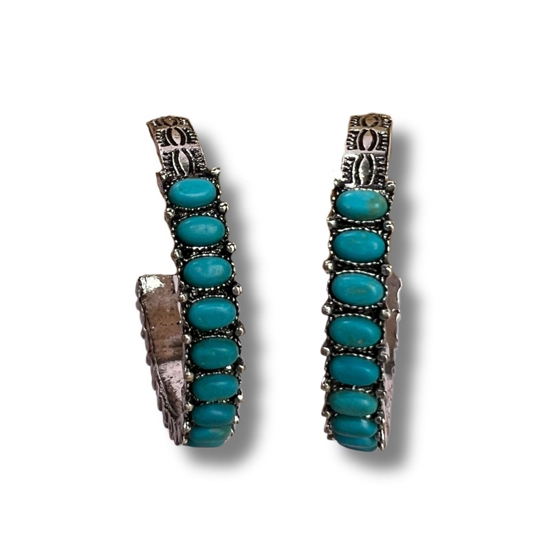 Turquoise Western Open Hoop Earrings