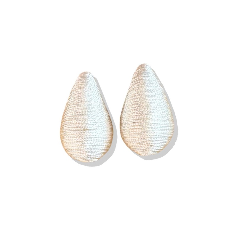 White Thread Wrapped Teardrop Earrings