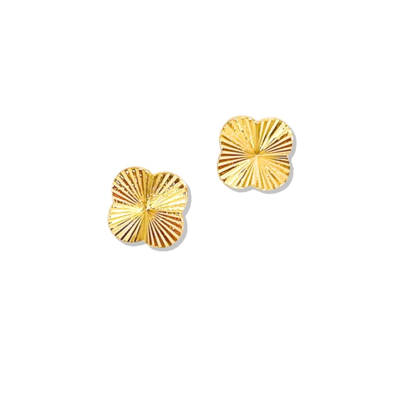 Gold Dipped Textured Quatrefoil Stud Earrings