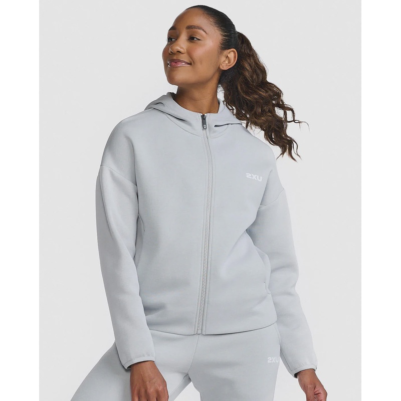 2XU Womens Commute Full Zip Hoodie – Habour Mist/White X Small
