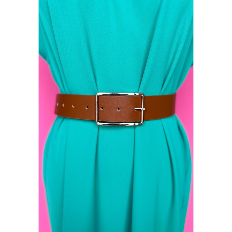 Brown Minimalist Gold Rectangle Buckle Belt